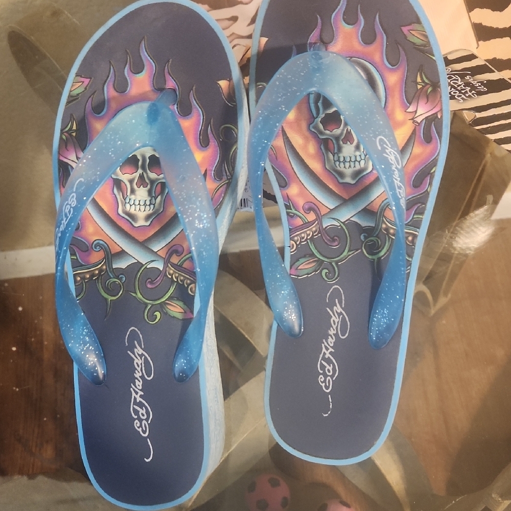 Ed Hardy Blue Skull Sandals